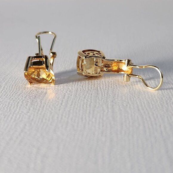 Estate Jewelry - Posh Auth'd 80's 5.22g 14K Gold Natural Citrine & Diamond Omega Back Earrings
